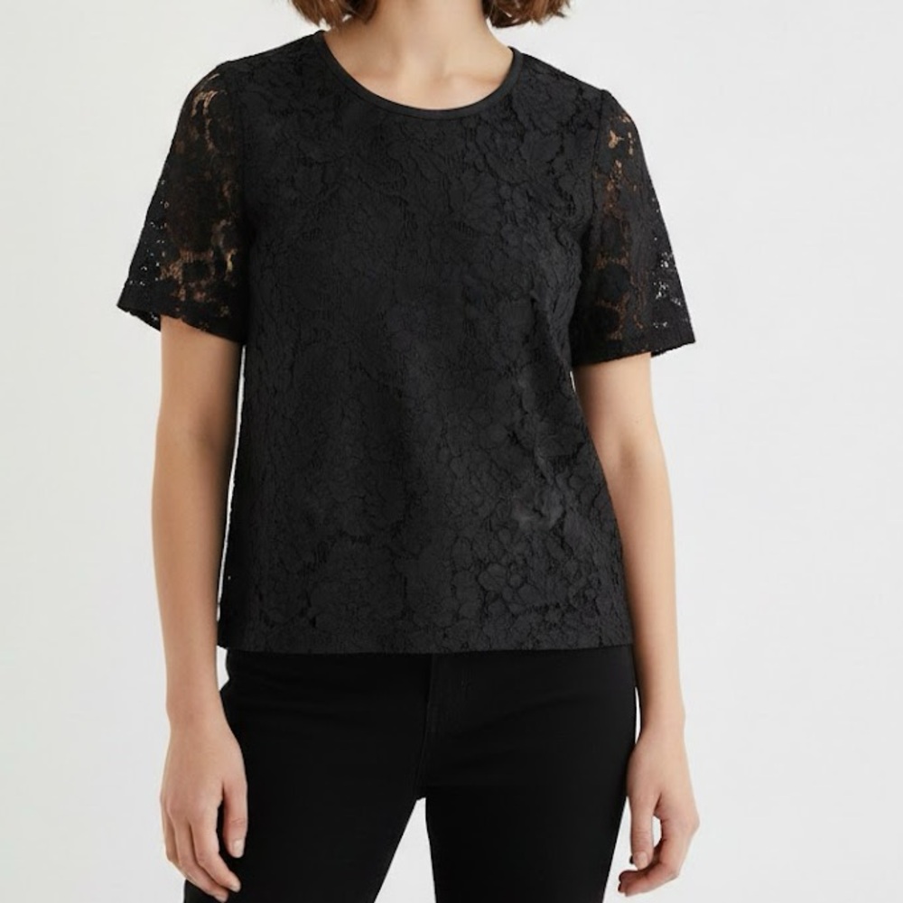 Madewell Black Floral Lace Top XS